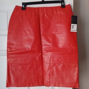 Kenneth Cole Red Leather Pencil Skirt